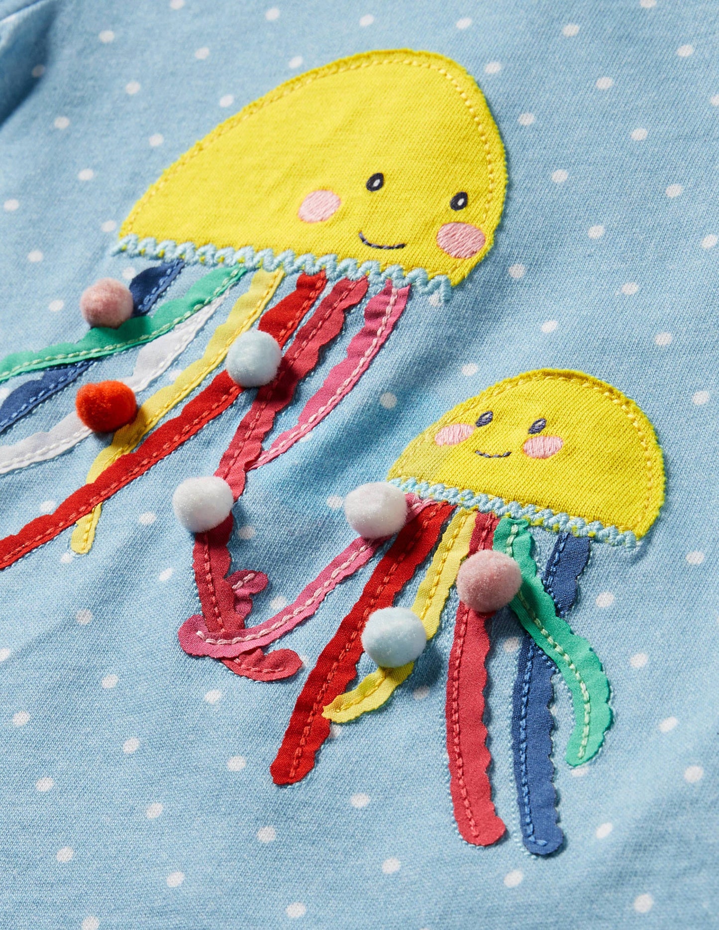 Appliqué Jersey Dress-Ivory/Aqua Jellyfish