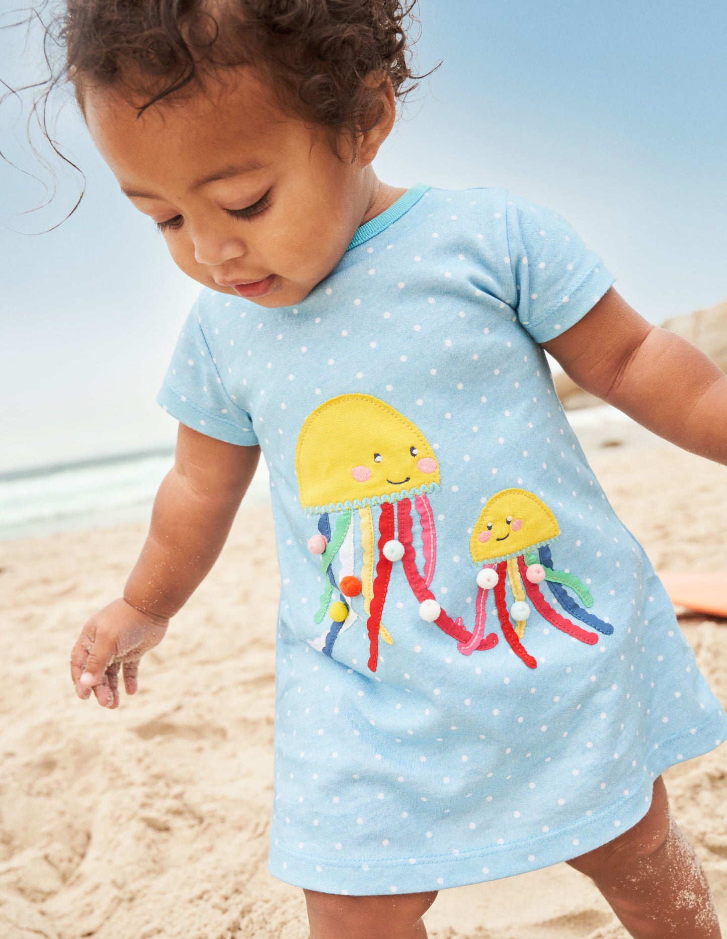 Appliqué Jersey Dress-Ivory/Aqua Jellyfish