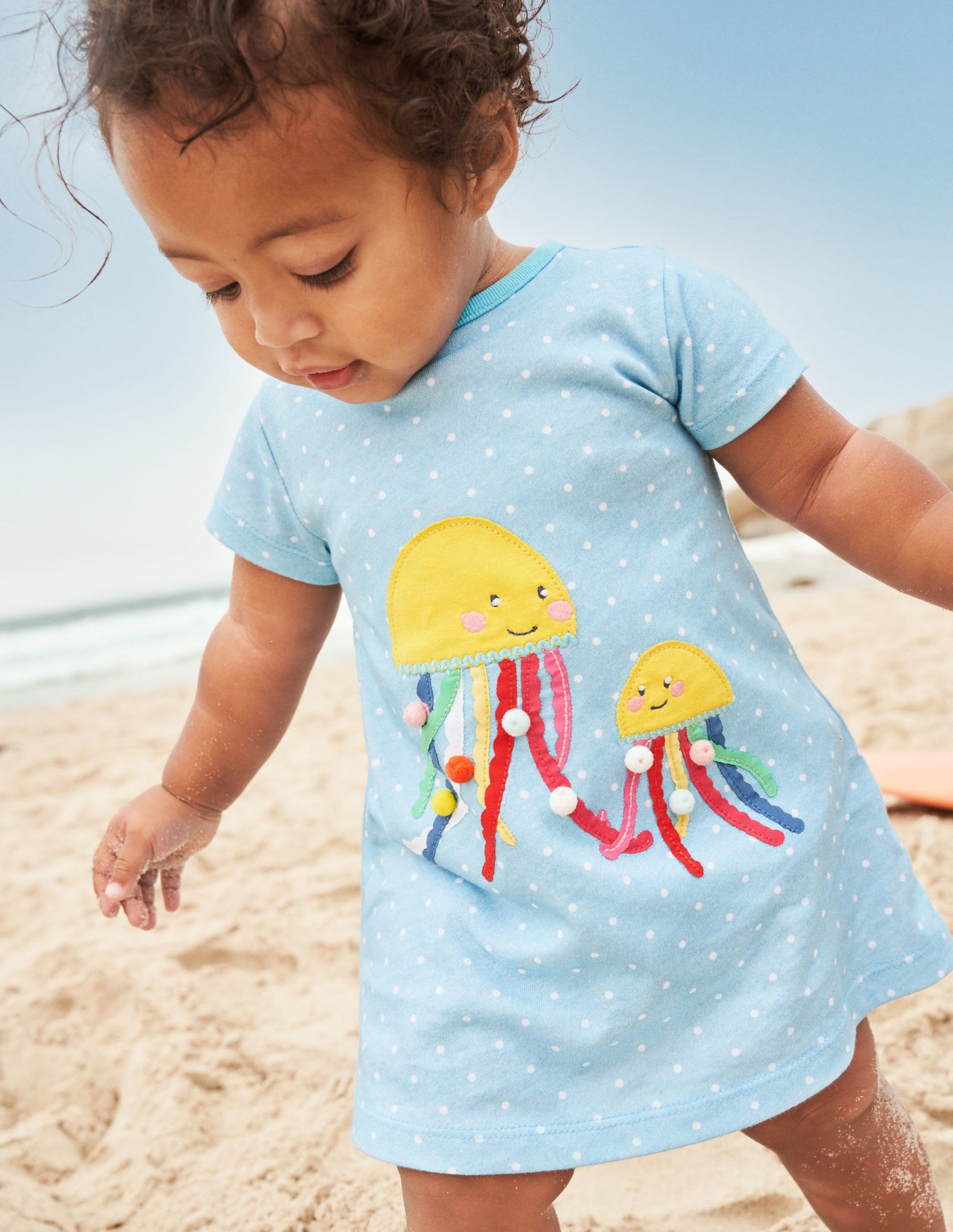 Appliqué Jersey Dress-Ivory/Aqua Jellyfish-1