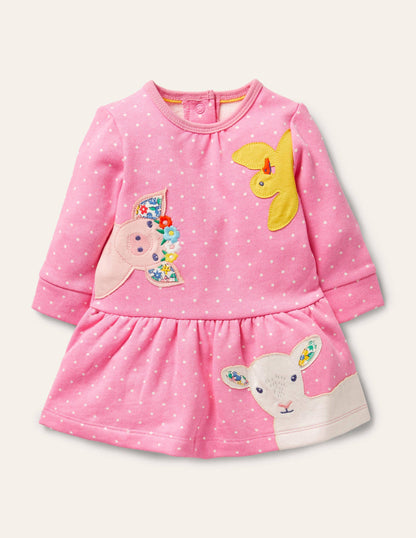 Cosy Sweatshirt Dress-Bright Petal Pin Spot Animals-1