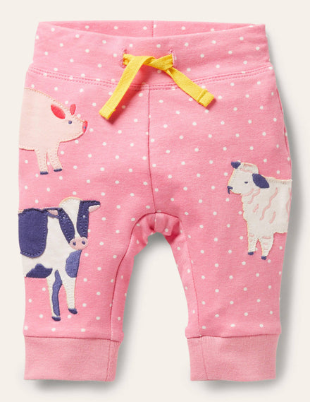 Appliqué Jersey Trousers-Bright Petal Pin Spot Animals