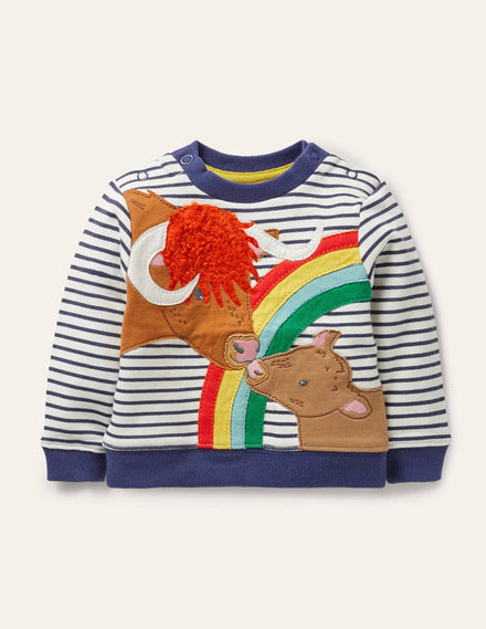 Appliqué Sweatshirt-Ivory/Starboard Blue Cows