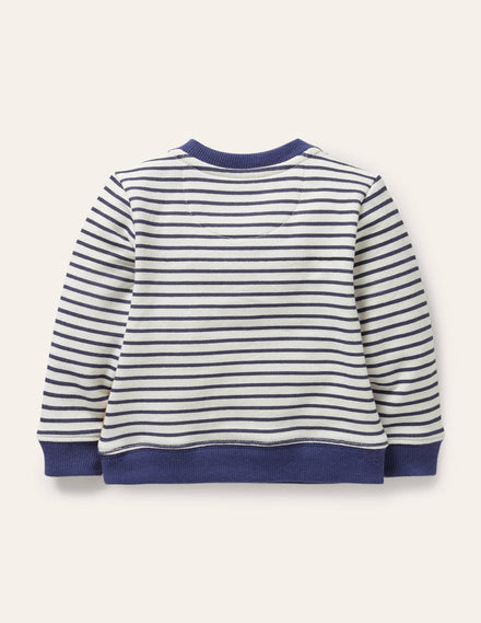 Appliqué Sweatshirt-Ivory/Starboard Blue Cows