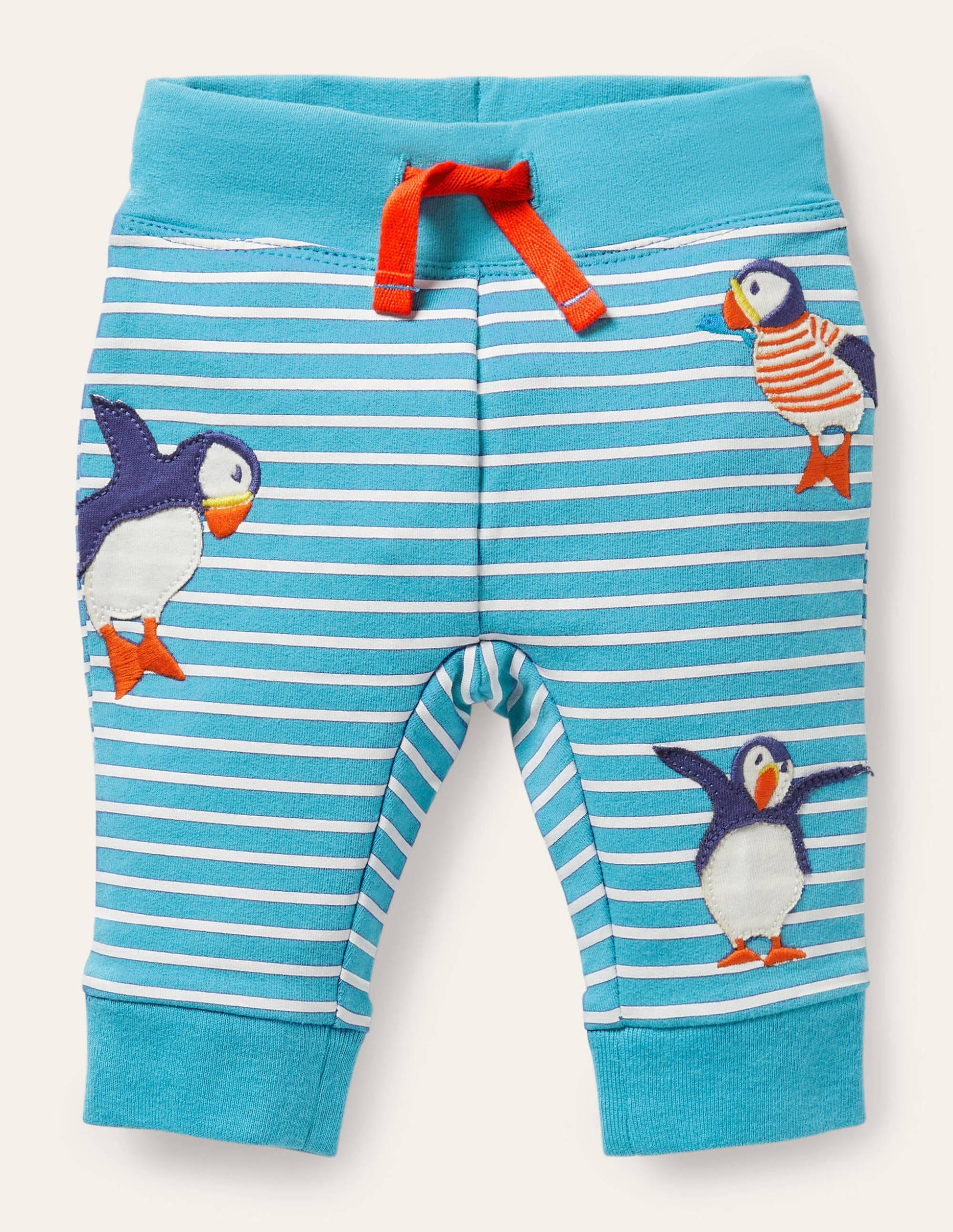 Appliqué Jersey Trousers-Ivory/Aqua Puffins-1