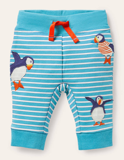 Appliqué Jersey Trousers-Ivory/Aqua Puffins-1