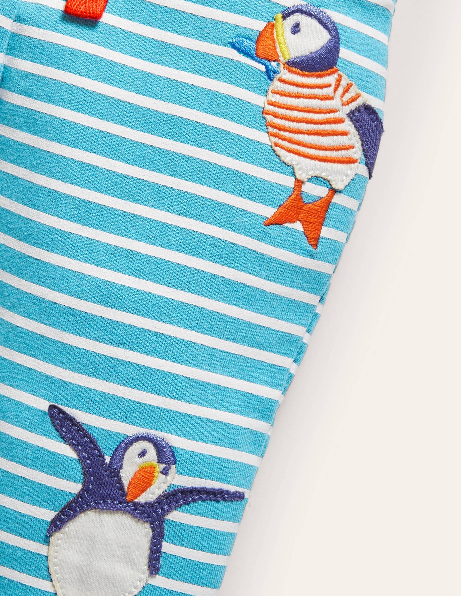 Appliqué Jersey Trousers-Ivory/Aqua Puffins-3
