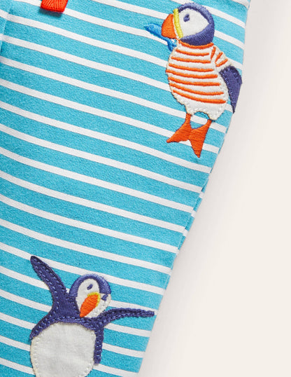 Appliqué Jersey Trousers-Ivory/Aqua Puffins-3