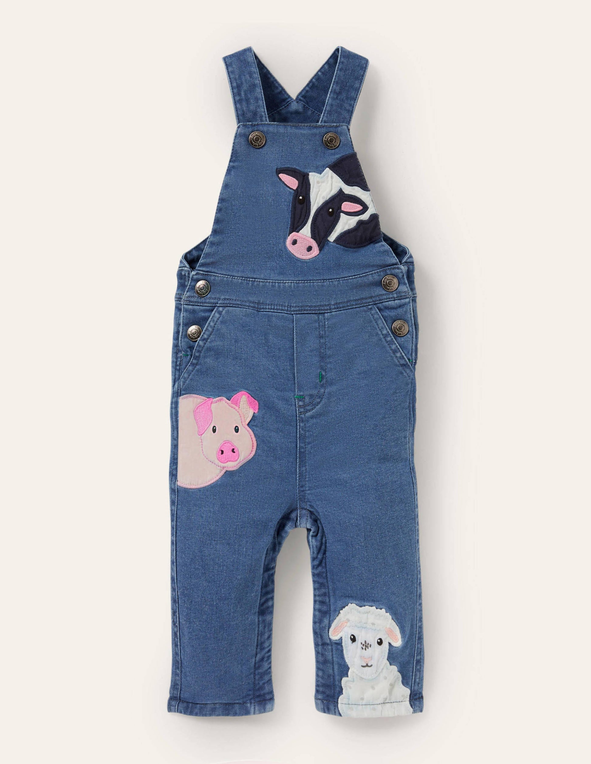 Appliqué Denim Dungarees-Chambray Farm Animals-1