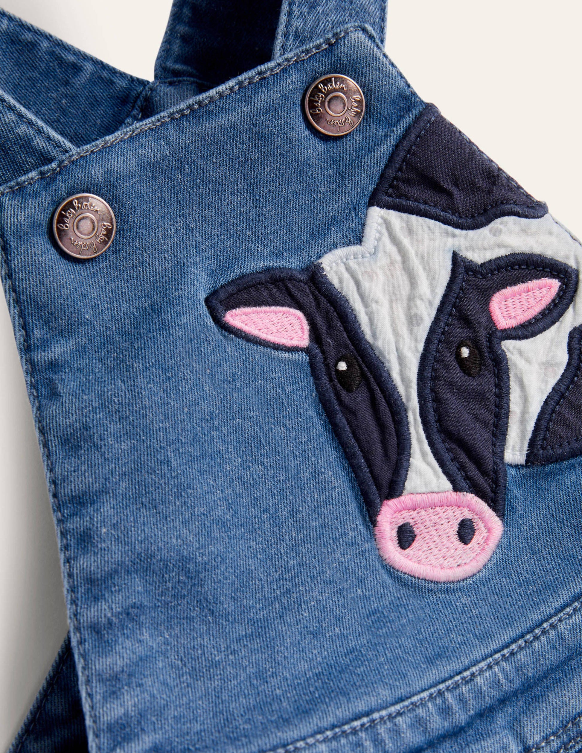 Appliqué Denim Dungarees-Chambray Farm Animals-3