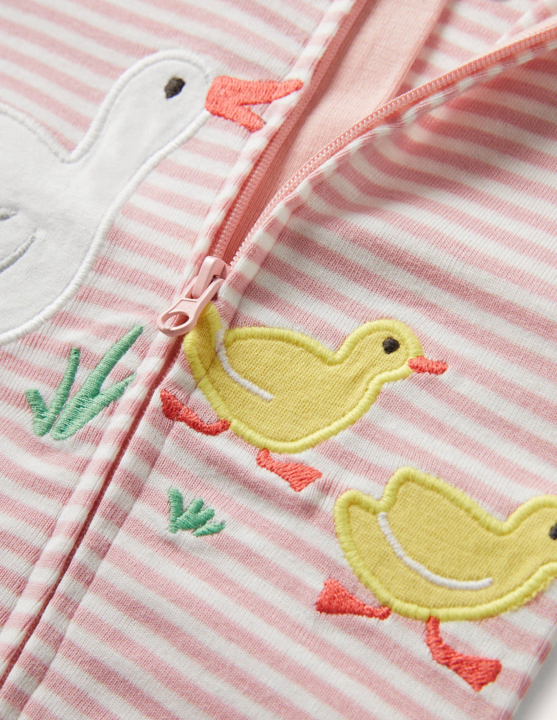 GOTS Organic Zip-up Sleepsuit-Ivory/Boto Pink Ducks-3
