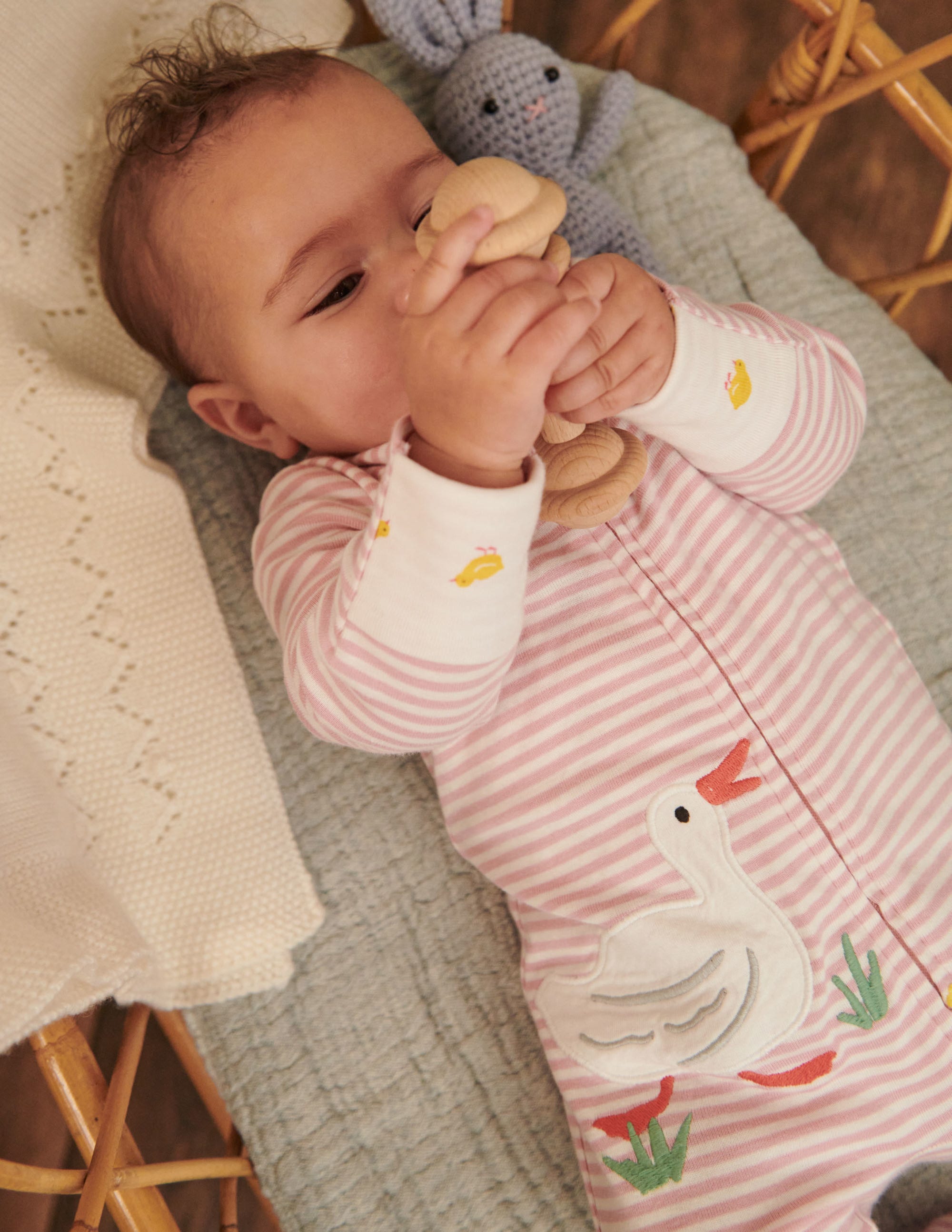 GOTS Organic Zip-up Sleepsuit-Ivory/Boto Pink Ducks - Image 4