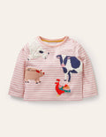 Graphic Appliqué Jersey Top-Boto Pink Farm Animals