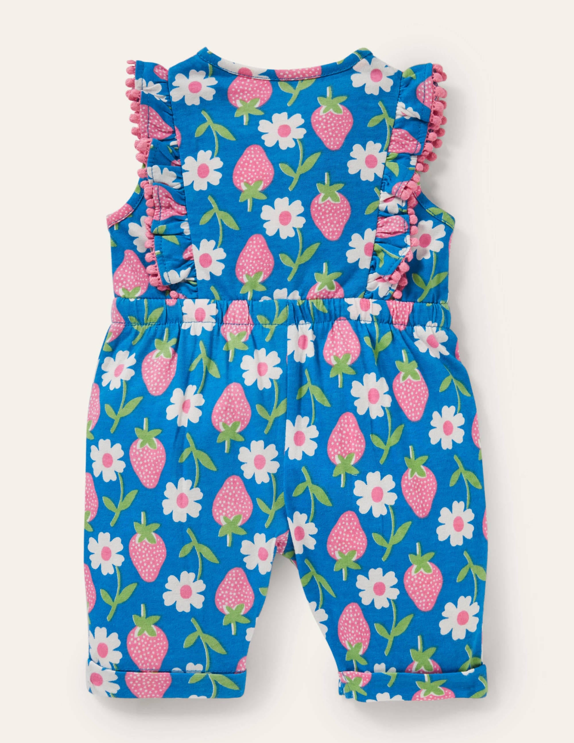 Jersey Ruffle Playsuit-Bright Marina Blue Strawberry - Image 2