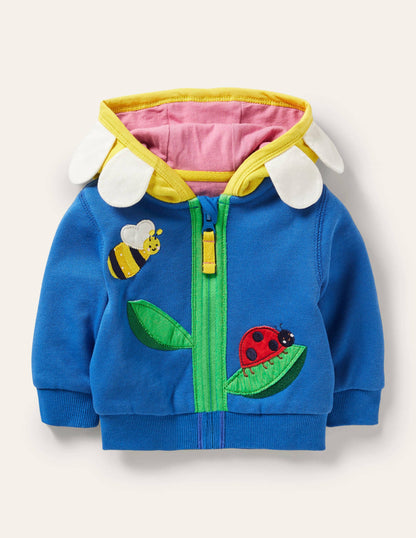 Appliqué Hoodie-Blue Flower-3