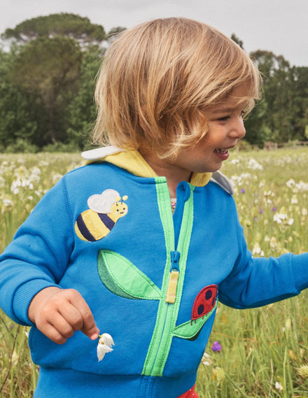 Appliqué Hoodie-Blue Flower