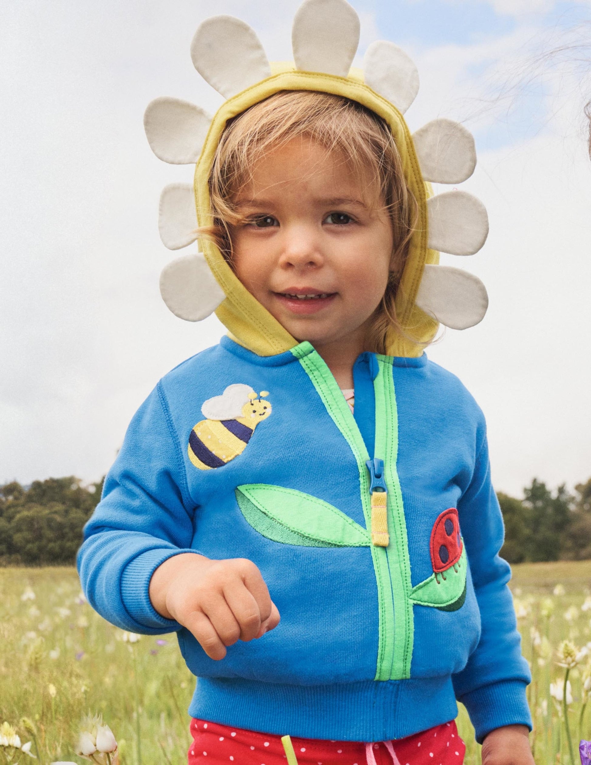 Appliqué Hoodie-Blue Flower-2