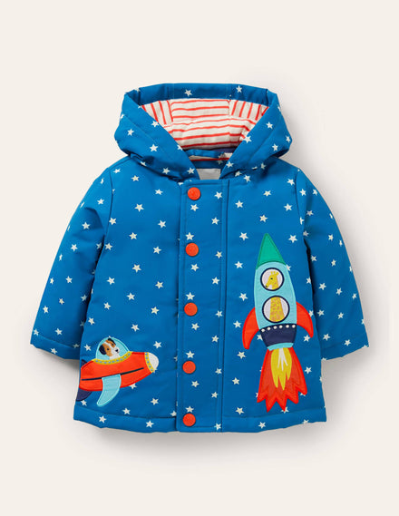 Appliqué Raincoat-Bright Marina/Ivory Space