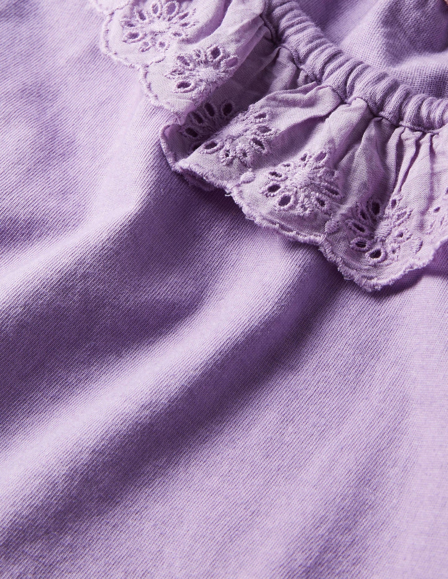 Broderie Collar Jersey Top-Aster Purple