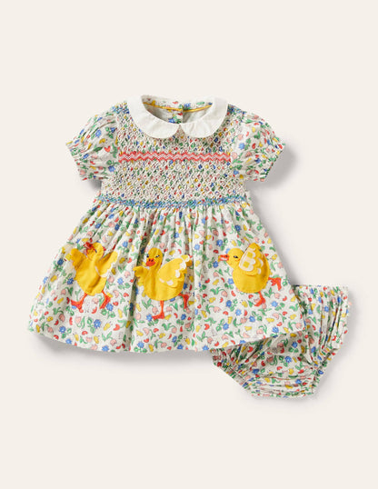 Puff Sleeve Nostalgic Dress-Ivory Baby Chicks