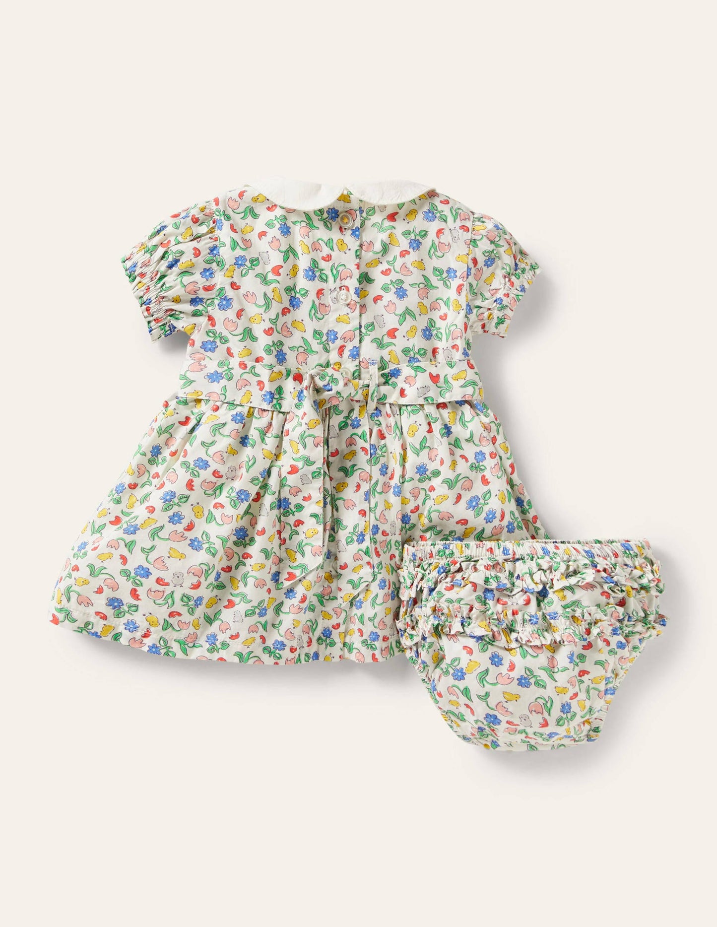 Puff Sleeve Nostalgic Dress-Ivory Baby Chicks