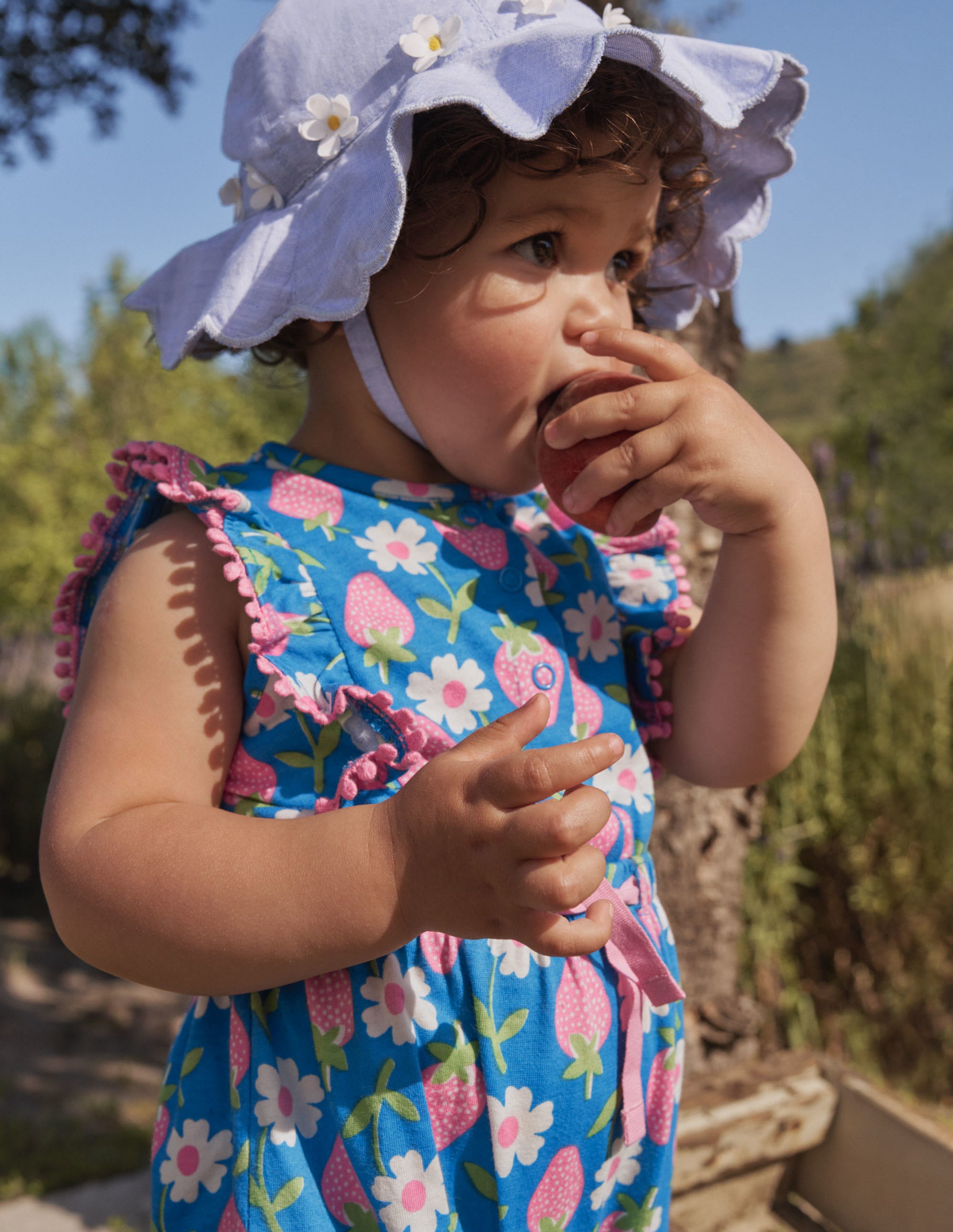 Jersey Ruffle Playsuit-Bright Marina Blue Strawberry - Image 4