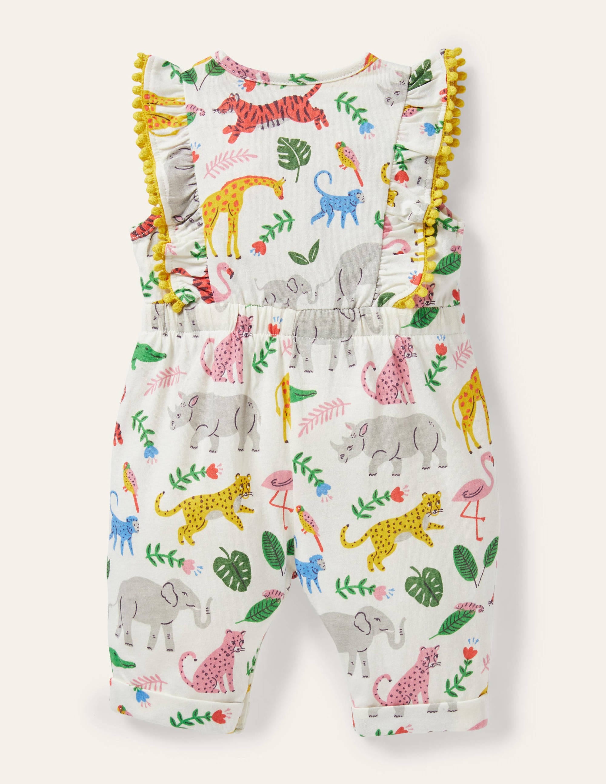 Jersey Ruffle Playsuit-Ivory Jungle Stamp - Image 2