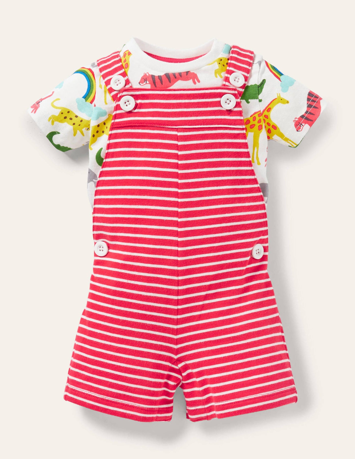 Short Jersey Dungaree Set-Strawberry Tart/Ivory