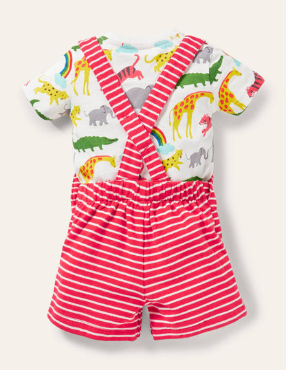 Short Jersey Dungaree Set-Strawberry Tart/Ivory
