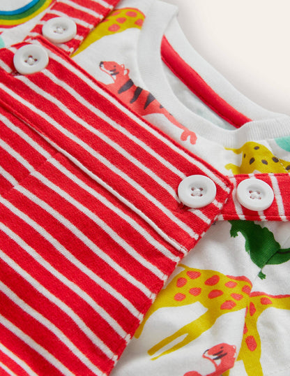 Short Jersey Dungaree Set-Strawberry Tart/Ivory