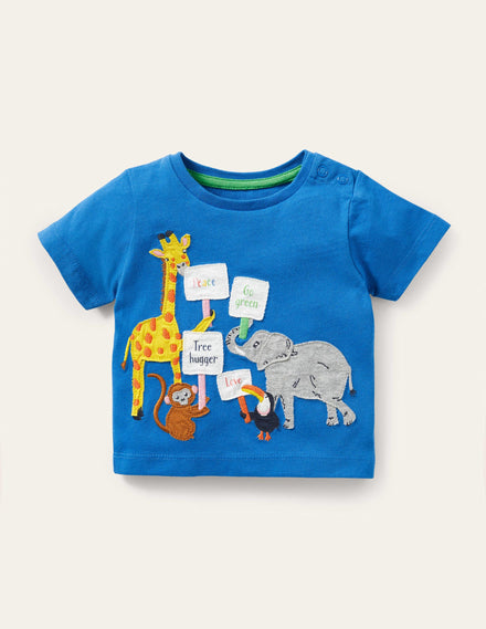 Appliqué Jersey T-shirt-Bright Marina Jungle Activists