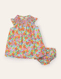 Smocked Woven Dress-Ivory Tropical Floral