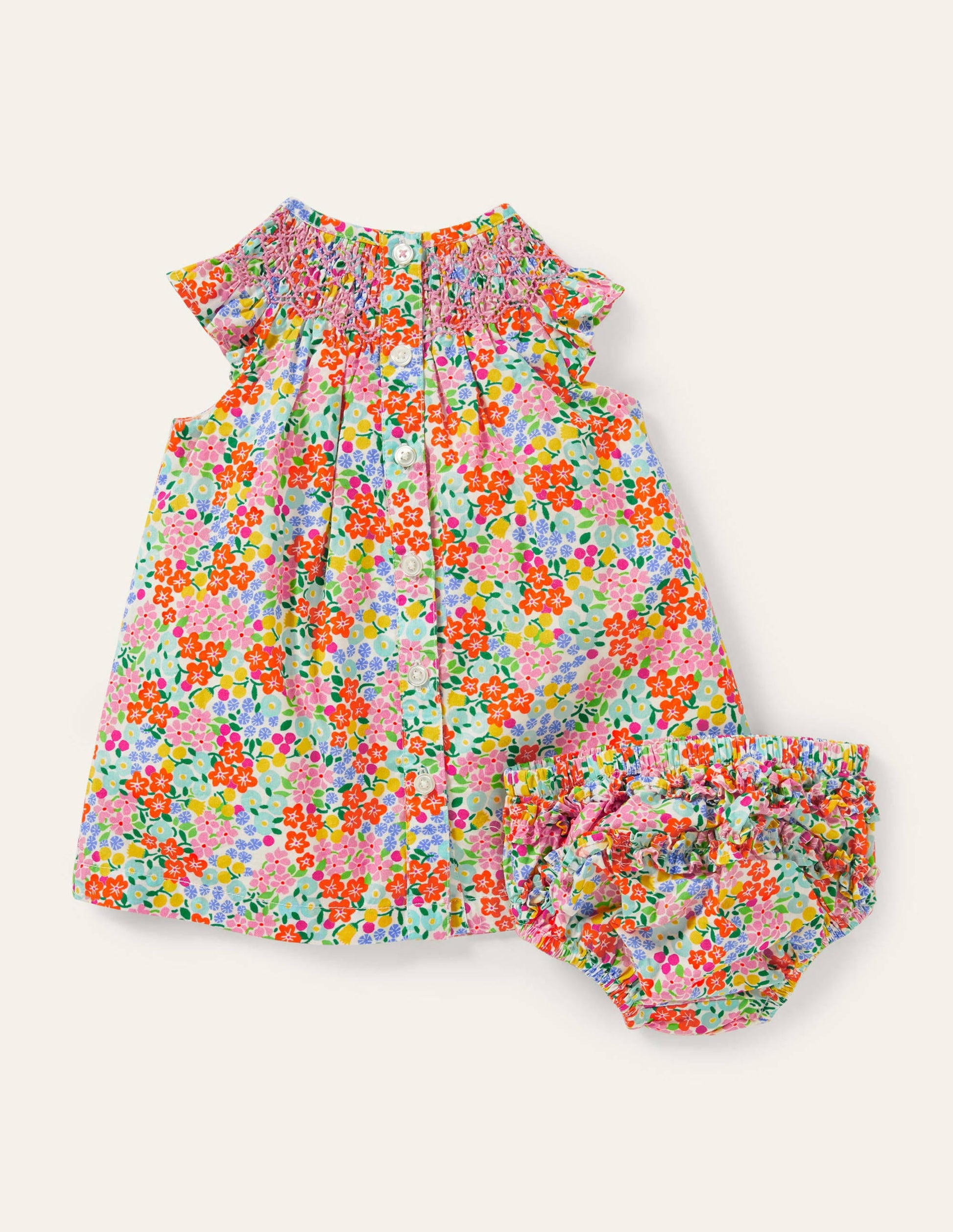 Smocked Woven Dress-Ivory Tropical Floral-2