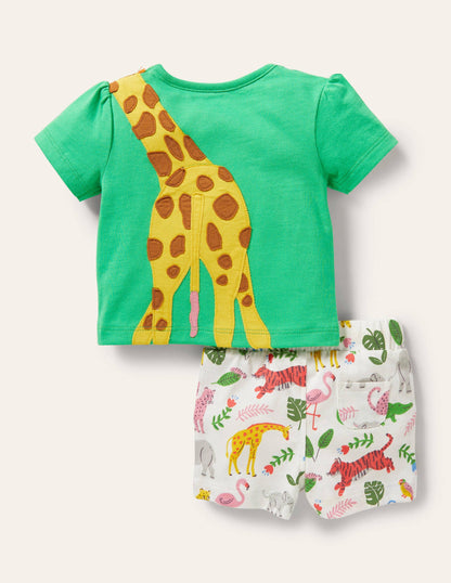 Appliqué Shorts Playset-Green Giraffe-7