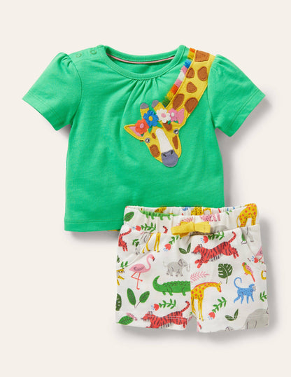 Appliqué Shorts Playset-Green Giraffe-6