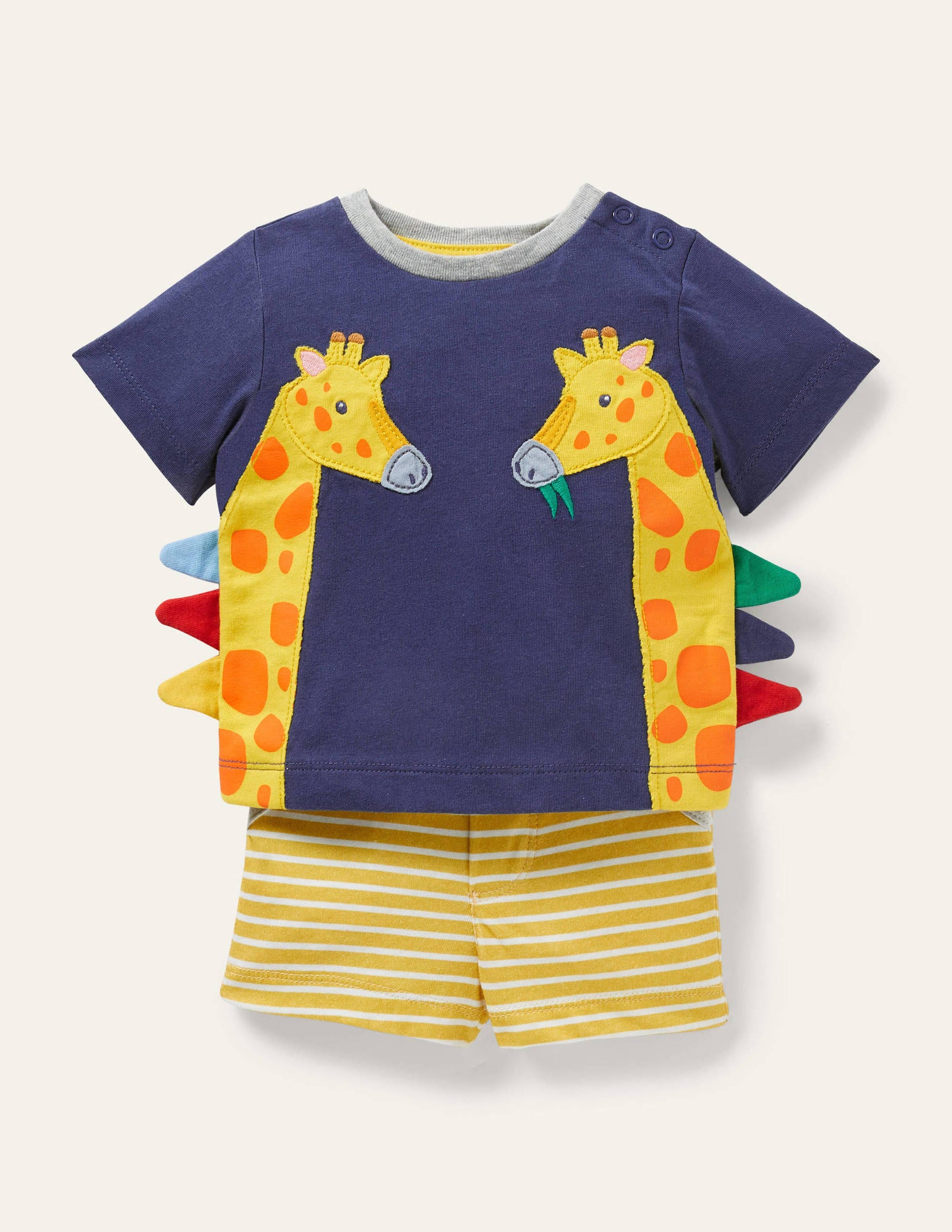 Appliqué T-shirt & Shorts Set-Starboard/Ivory Giraffe-3