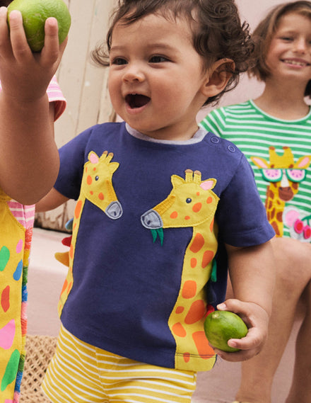 Appliqué T-shirt & Shorts Set-Starboard/Ivory Giraffe