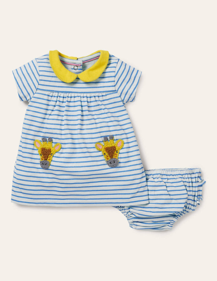 Crochet Jersey Dress-Ivory/Bright Bluebell Giraffe