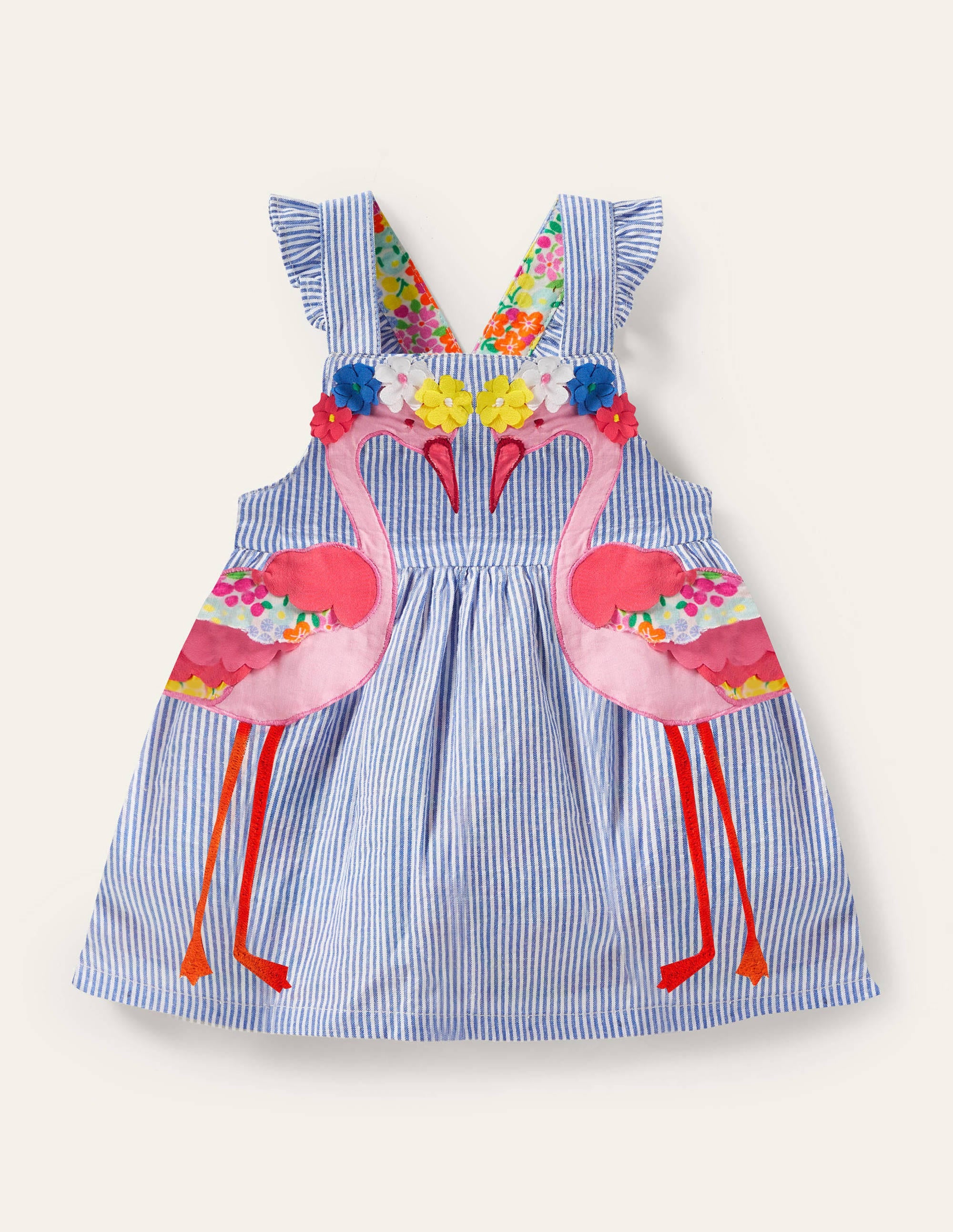 Woven Appliqué Dress-Ivory/Bluebell Flamingo - Image 1