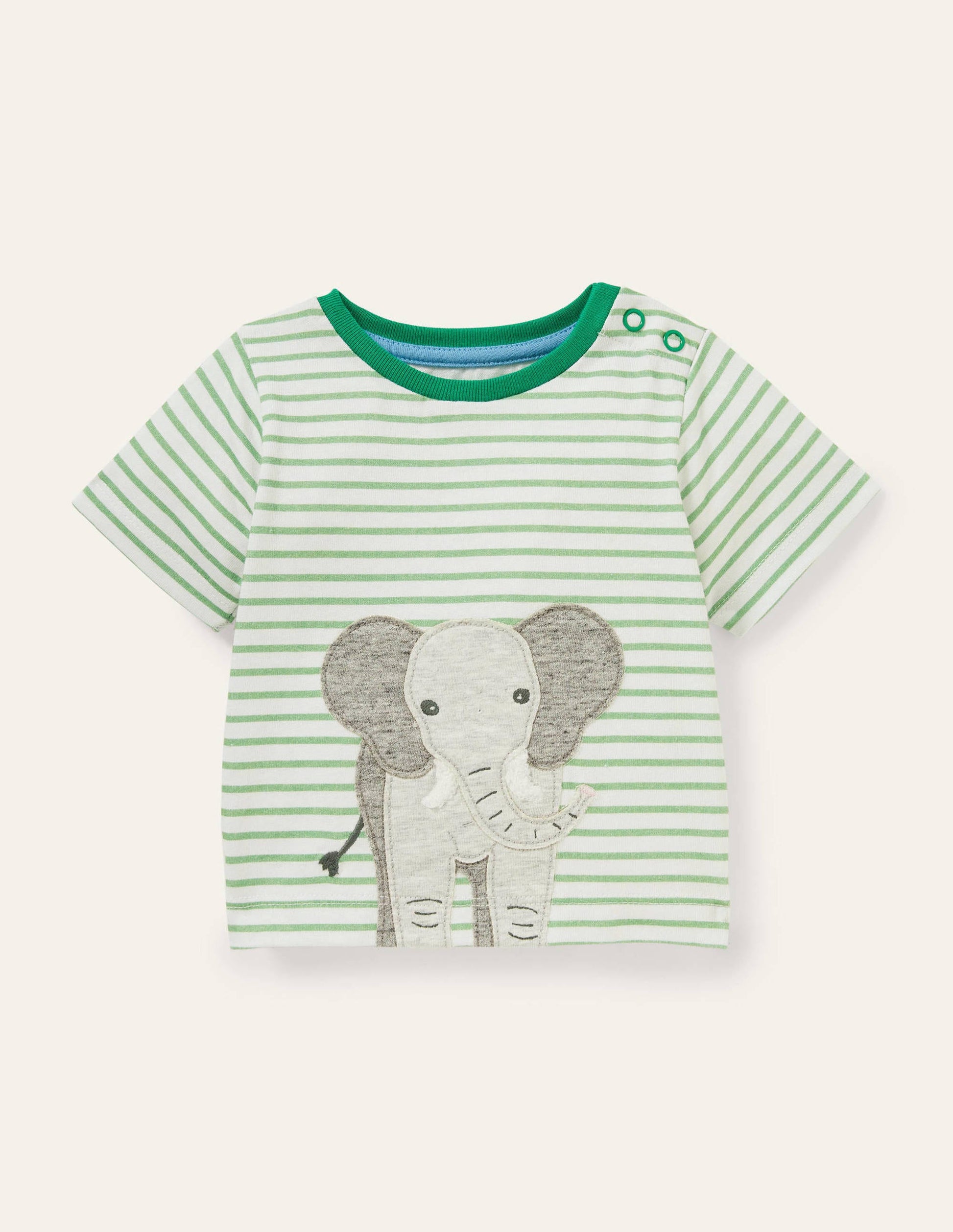 Textured Applique T-Shirt-Ivory/Greenfinch Elephant-1