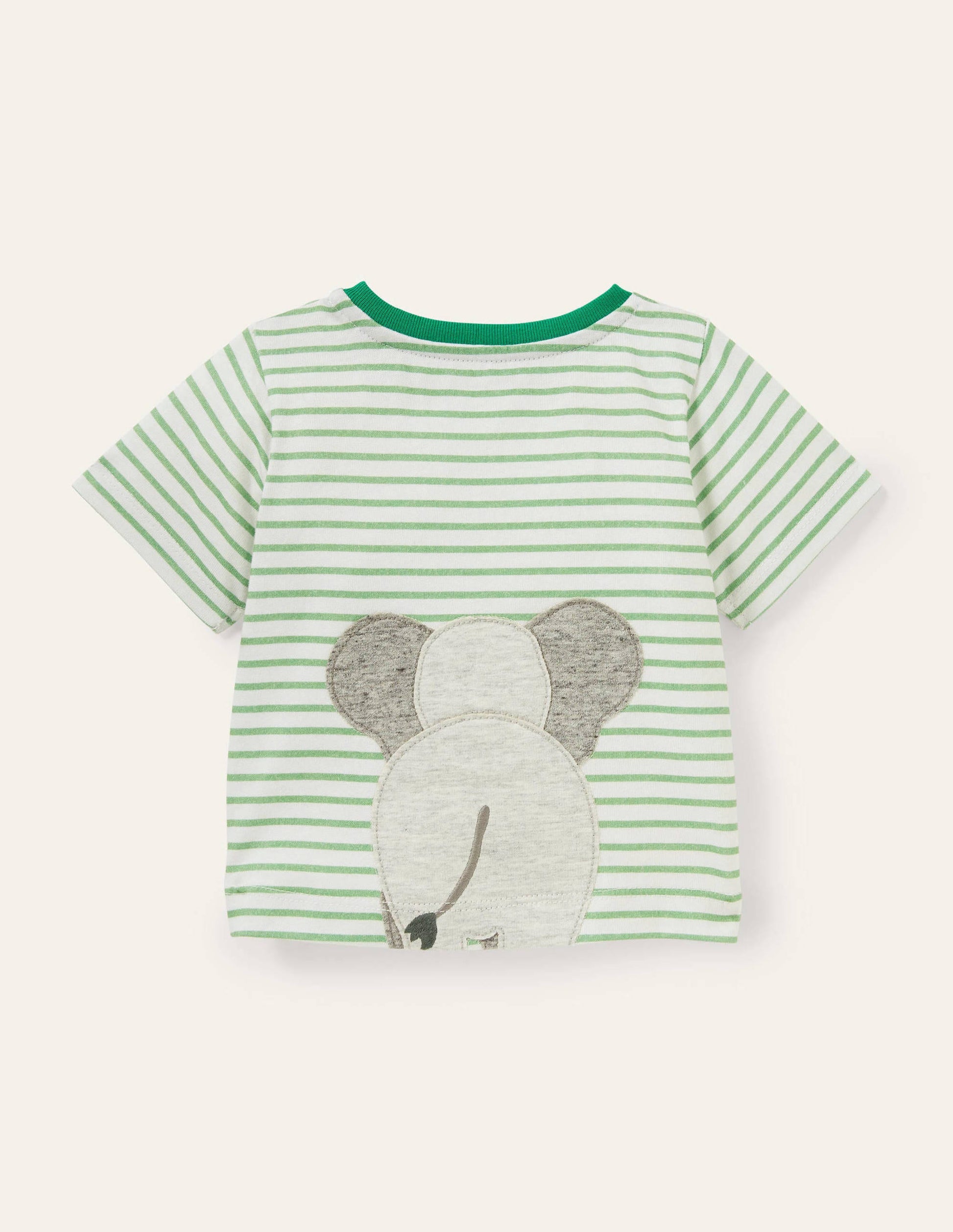 Textured Applique T-Shirt-Ivory/Greenfinch Elephant-2