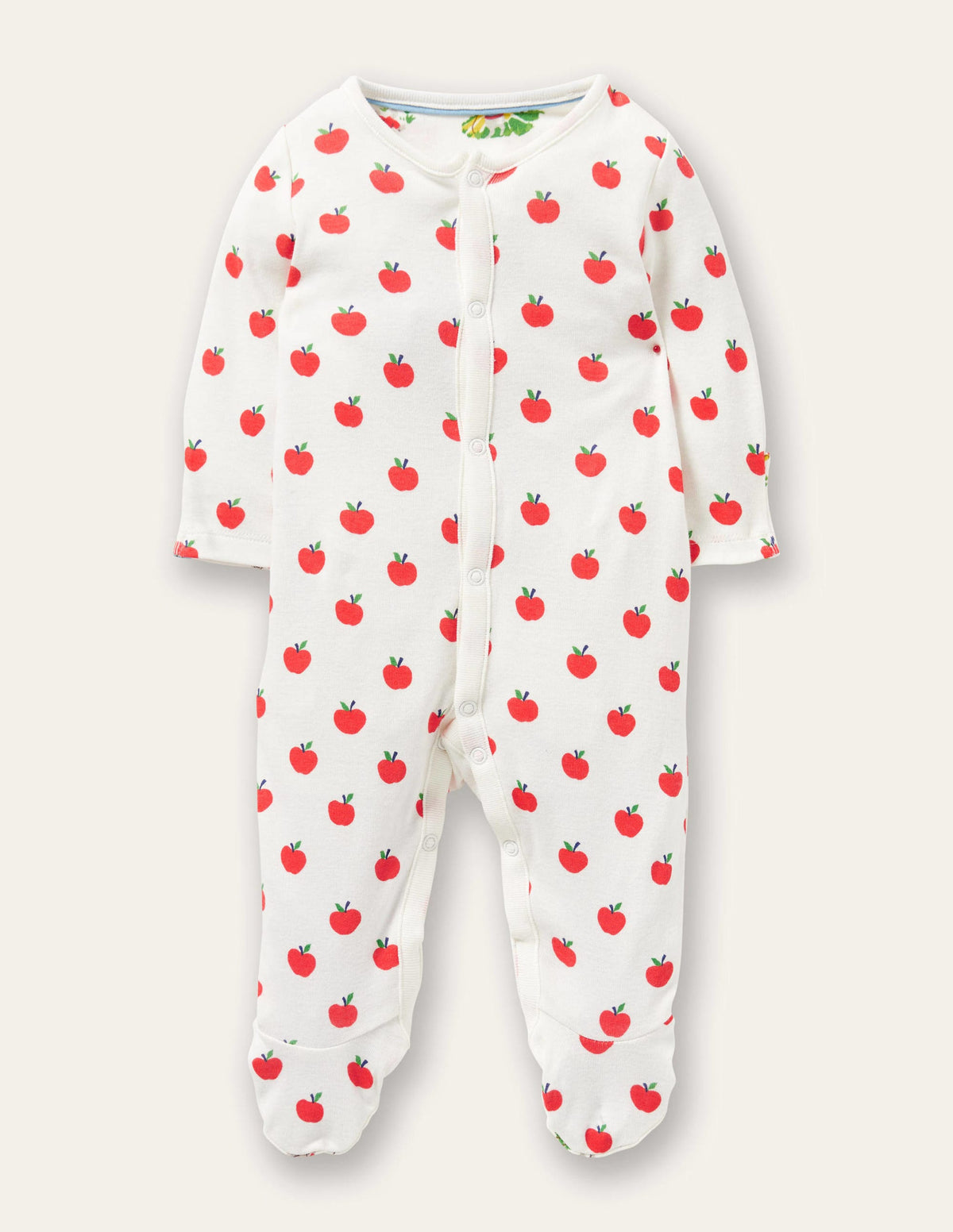 GOTS Organic Sleepsuit-Ivory Apples-1