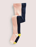 Twin Pack Ribbed Tights-Navy/ Grey