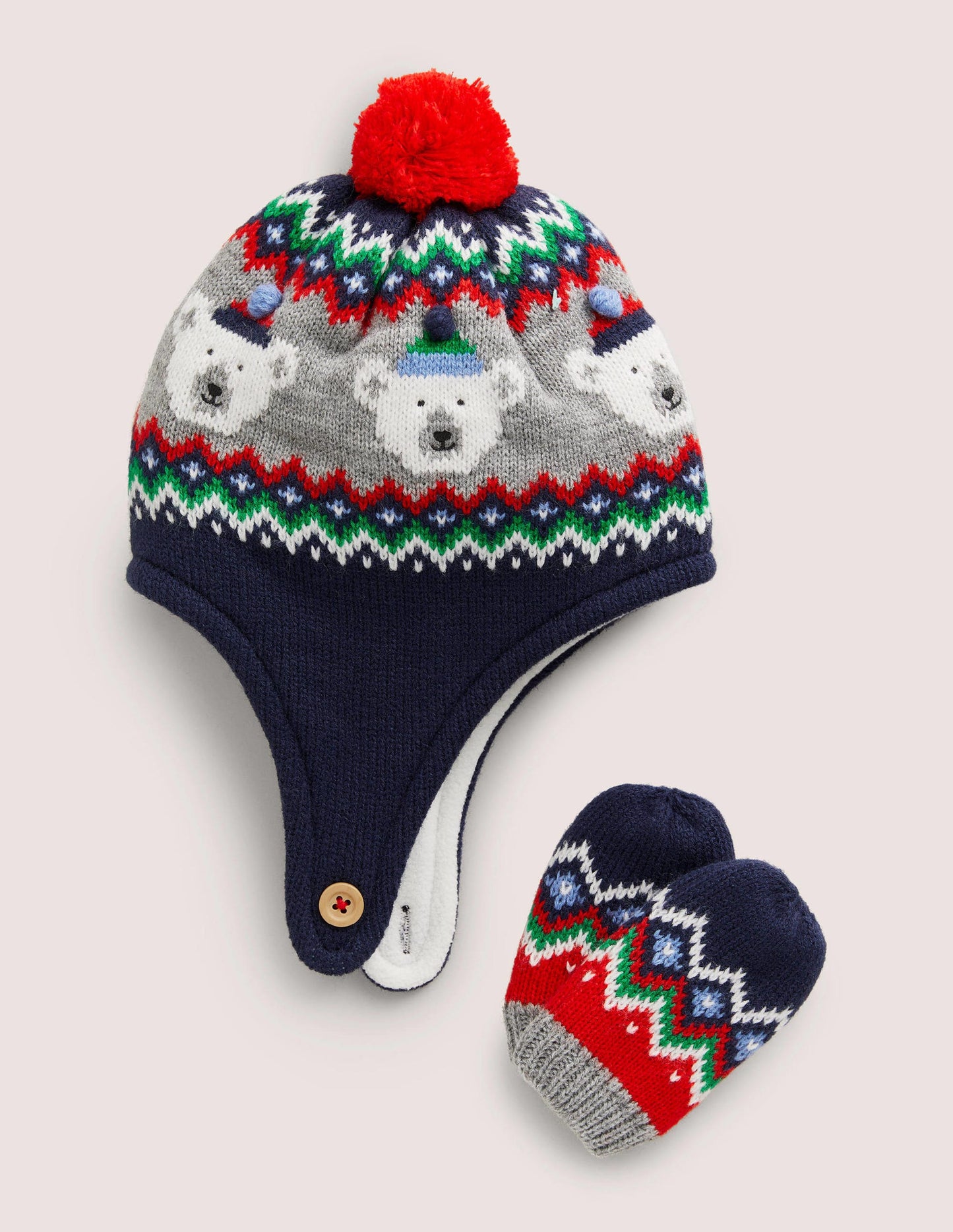 Baby Hat and Mitten Set-Fair Isle Navy