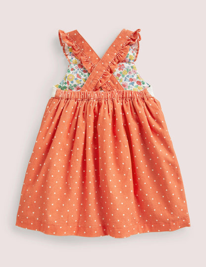 Cord Pinnie Dress-Tigerlily Orange Pin Spot Fox-2