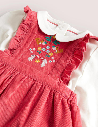 Cord Pinnie Set-Pink Embroidery