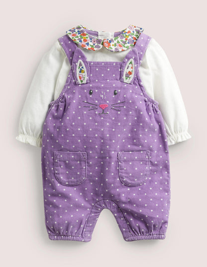Cord Dungaree Set-Aster Purple Pin Spot Bunny-1