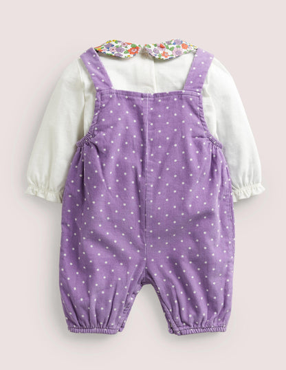 Cord Dungaree Set-Aster Purple Pin Spot Bunny-2