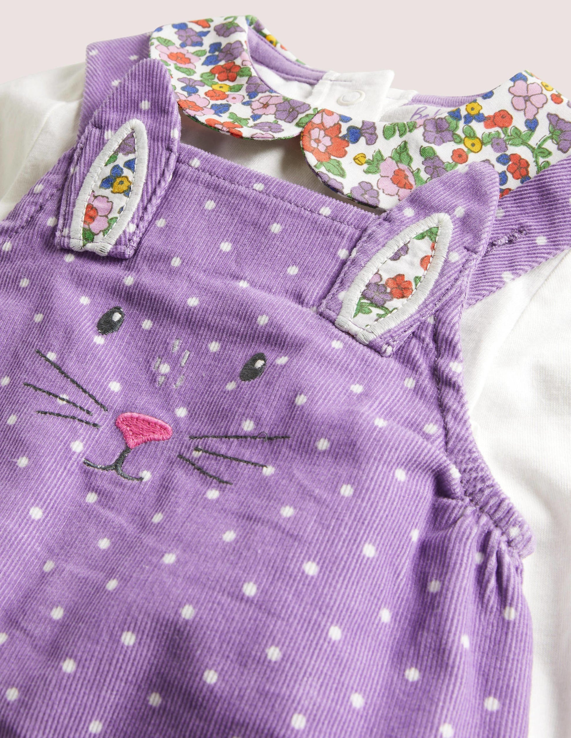 Cord Dungaree Set-Aster Purple Pin Spot Bunny-3