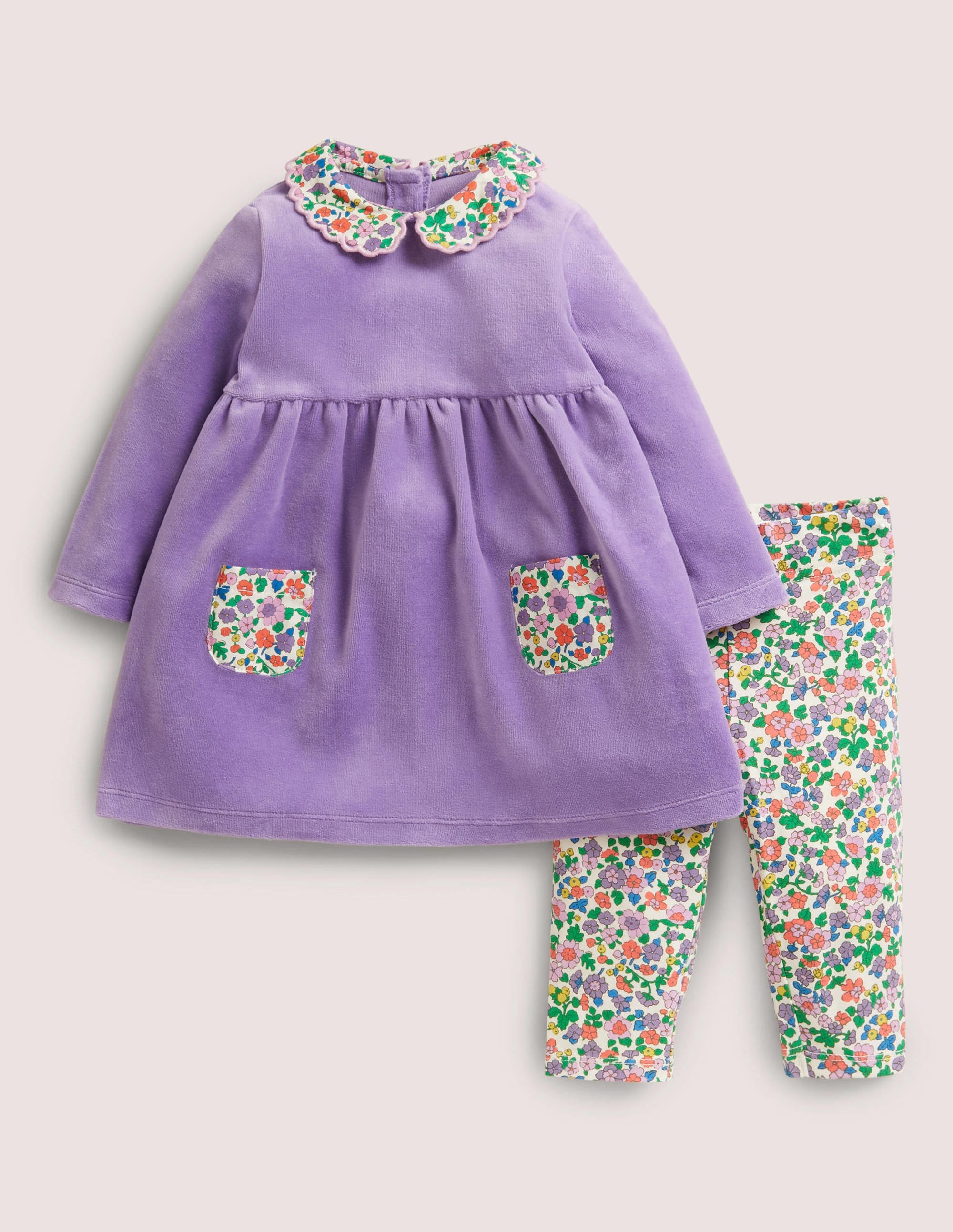 Velour Dress and Legging Set-Aster Purple Floral - Image 1