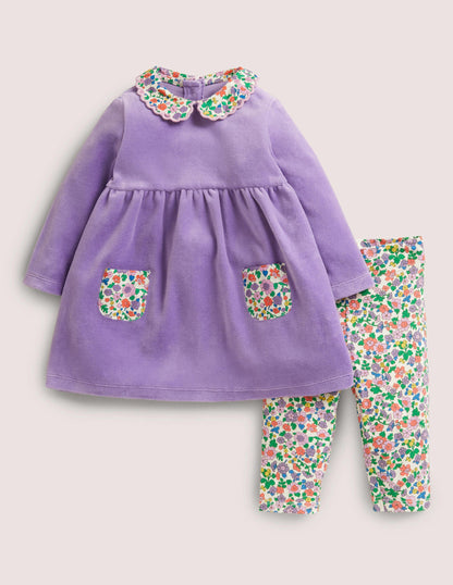 Velour Dress and Legging Set-Aster Purple Floral-1